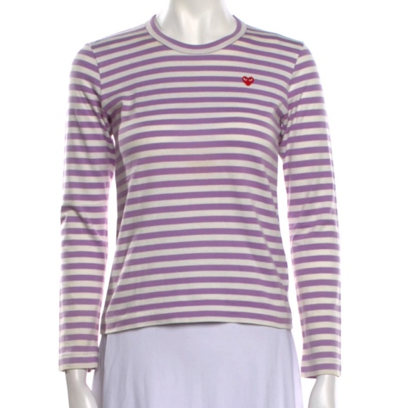 Comme des Garçons Play Striped Crew Neck Top Purple - Picture 1 of 7